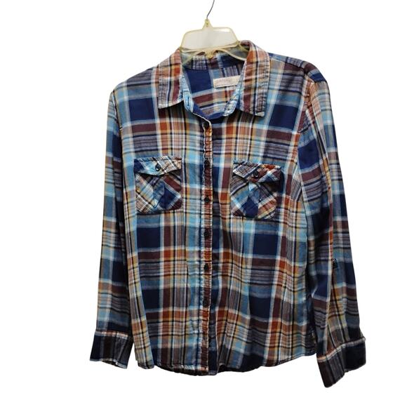 🖤🩷Faded Glory Plaid Flannel Shirt Lot of 2 L Black Pink Blue Brown Bundle 💙🤎 - Picture 7 of 15